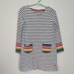Mini Boden Gray and Blue Striped Shift Dress with Rainbows Size 110 cm / 4-5